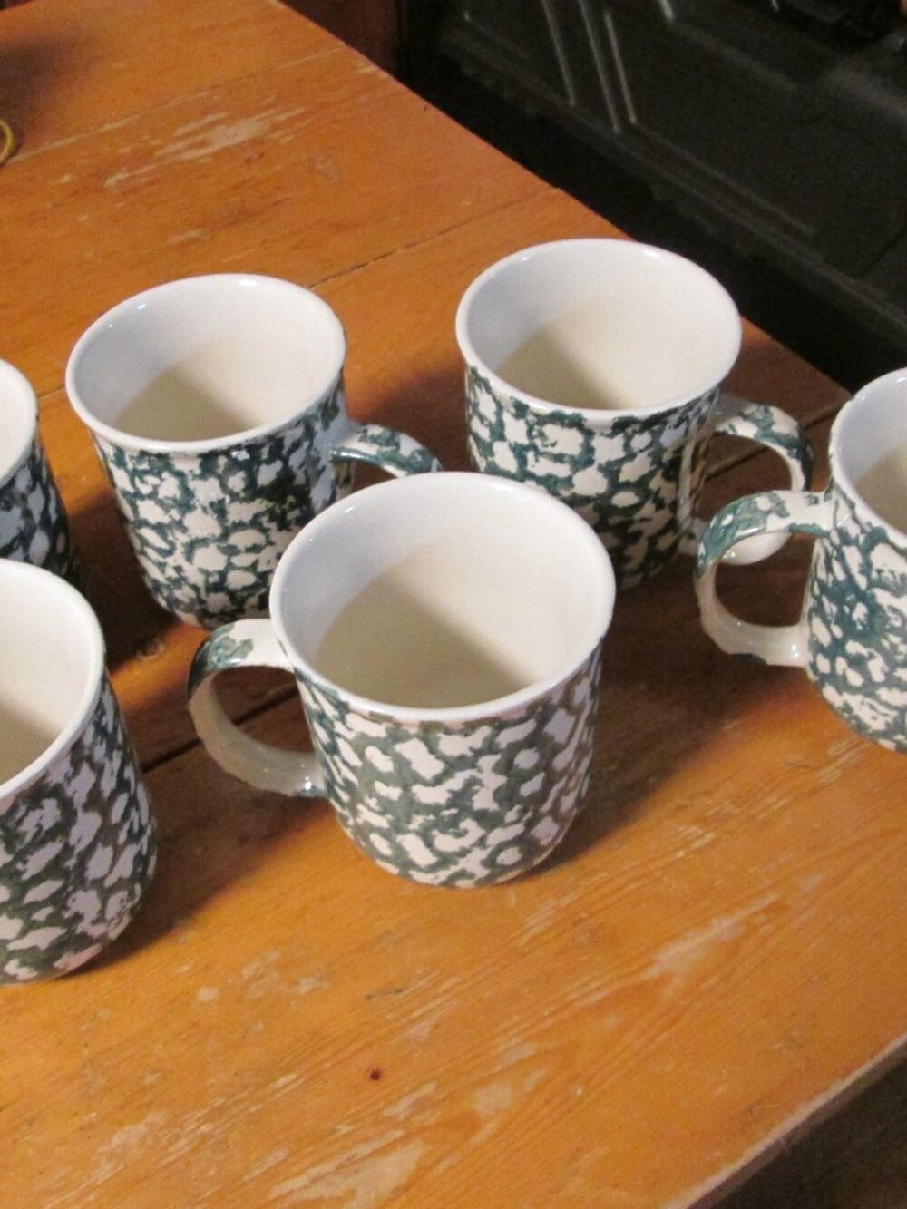 set of 6 Folk art country 90s sponge paint green coffee mugs 8 oz mugs